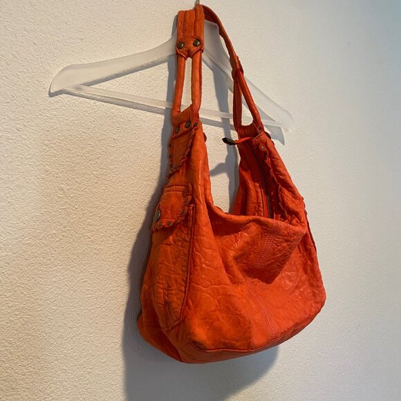 Madi Pelletteria Tomato Red‎ Leather Hobo Bag Made in Italy 18x21 - Picture 3 of 11